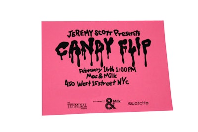 While some designers seek to make a first impression with elaborate invitations, Jeremy Scott took a different approach. To reflect his street style and love of color, the designer sent out bright pink paper flyers.
