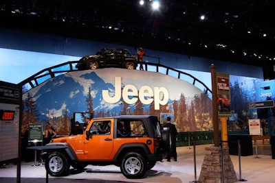 Jeep's test track evoked a rustic, woodsy setting and included a portion that let guests ride over logs.