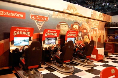 Sponsor State Farm insurance provided on-site arcade games that featured the characters from the Disney Pixar film Cars.