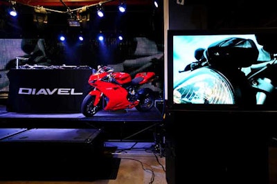 Ducati signage was supplemented by footage of Ducati bikes playing on plasma and LED TVs, supplied by Best Buy.