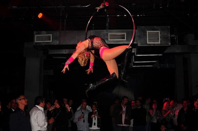 An acrobat entertained guests prior to the Diavel's unveiling.