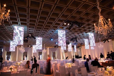 At the Whitney Museum of American Art’s fall gala, Van Wyck & Van Wyck worked with Bentley Meeker Lighting & Staging to create custom panels that displayed video content by new-media artist C.E.B. Reas.