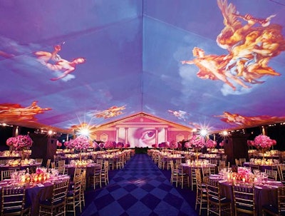 For the September opening of the Resnick Pavilion at the Los Angeles County Museum of Art, MegaVision Arts worked with Brite Ideas to create Venetian-inspired projections that transformed the walls and ceiling of a tent.