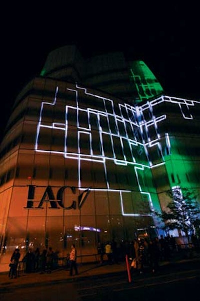 Seeper’s projections for the Vimeo Festival had a graphic look with moving shapes that appeared to emerge from and travel across the building.