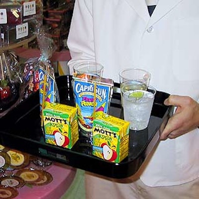 Caterer Robbins Wolfe Eventeurs served juice boxes for the kids, and more adult-friendly fare for their parents.