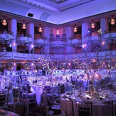 For the March of Dimes Beauty Ball at the Waldorf=Astoria, Bestek Lighting & Staging flooded the room with bluish purple lights that gave the room an elegant moonlit look.