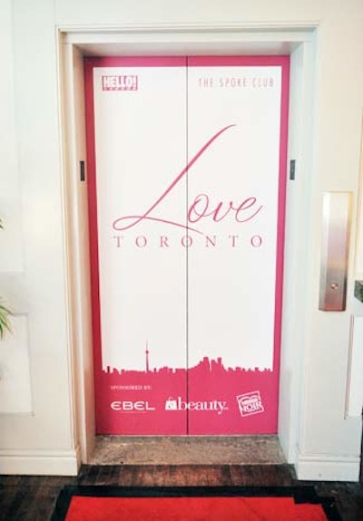 The Spoke Club's elevator was emblazoned with logos for the event and its sponsors.