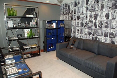 Inside the tobacconist's 8,000-square-foot home, Esquire has added its own brand of decor, papering the walls with black-and-white copies of its covers to contrast the line of furniture on display.