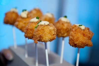 Waiters also passed fried mac and cheese lollipops topped with a tangy mustard sauce.