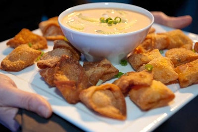 Spilled Milk served a variety of finger foods including buffalo chicken wontons with a blue cheese and buffalo sauce.