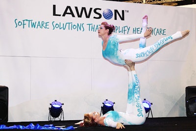 Ribbon gymnasts and contortionists attracted crowds to the Lawson booth with performances every hour.