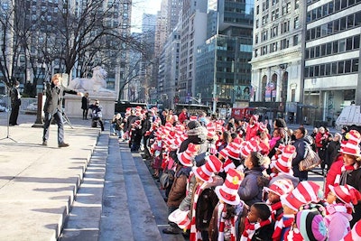 Target invited students from local schools, including those from P.S. 154, P.S. 165, and Booker T. Washington Middle School, and entertained them on the steps of the library with music played by the Deedle Deedle Dees.