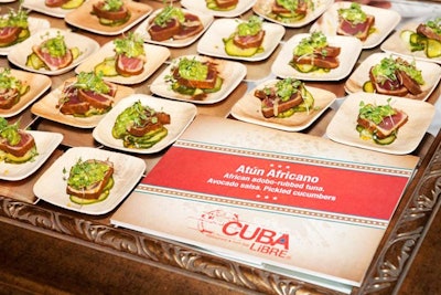 Cuba Libre served tuna tartare with pickled cucumbers and avocado salsa.