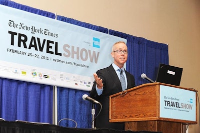 Rogin also said seminars are key to the show's draw. The New York Times not only flaunted its own travel experts at discussion panels, but also brought in big names such as Arthur and Pauline Frommer and Travel Channel host Samantha Brown. United States Tour Operators Association president Terry Dale (pictured) served as the keynote for Friday's outing.