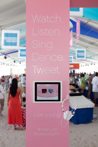 Evian's activation at the Grand Tasting Village promoted the brand's social media presence on Facebook and Twitter.