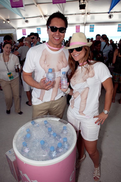 Evian staff sported the t-shirts with rollerbabies from an Evian ad as they distributed samples of their product in the Grand Tasting Village.