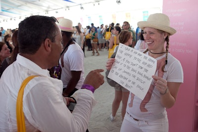 Evian's 'Live Young' activation in the Whole Foods Market Grand Tasting Village had festival-goers rap the first few bars of the song 'Rapper's Delight' in order to receive a free branded rollerbabies t-shirt.