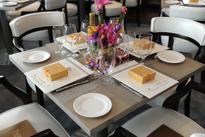 Gail Simmons and Michael White hosted the 'Dolce Brunch' to promote Dolce wine at Delano's Blue Door Fish on Saturday morning. Aspire Catering managed the event and Godiva provided Godiva Gold boxes for each place setting.