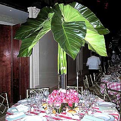 For the Henry Street Settlement's Giardino di Primavera benefit at the Regent Wall Street, tables were decorated with gingham tablecloths and towering philodendron leaf displays.