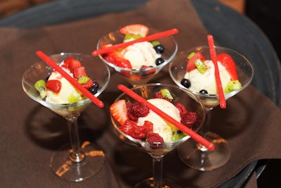 Dessert was sponsor Edy's slow-churned vanilla ice cream with fresh berries and red chocolate.