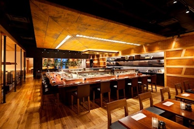 Blue Ribbon has a capacity of 275, with 24 seats at the bar, 30 seats at the sushi bar, and a community table with 18 seats.