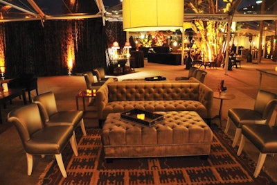 Best Events created denlike lounge spaces at Relativity Media and Weinstein Company’s Golden Globes party in Los Angeles. Vignettes included patterned area rugs, end tables, and oversize armchairs�'all from furniture retailer HD Buttercup�'creating a masculine look.
