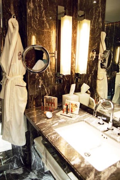 In January, three Toronto-based PR firms held a product showcase in a hotel suite at the Hazelton Hotel, using the various rooms to create vignettes. In the bathroom, organizers displayed a variety of skin care products.