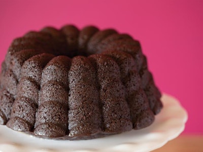 The dark chocolate Kahlua cake is tinted with an espresso Kahlua glaze.