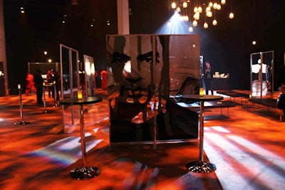 Inspired by the two-way mirrors of interrogation rooms, the production crew crafted reflective room dividers and decorated each with oversized images of the show's cast.