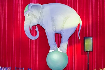 A life-size elephant 'balancing act' showcased the evening's circus theme.