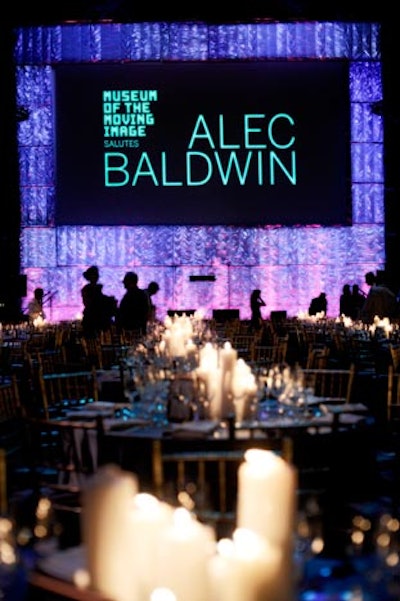 The stage at the Museum of the Museum of the Moving Image gala was simple but chic. Centerpeices were just pillar candles of varying heights, which is an easy but nifty trick.