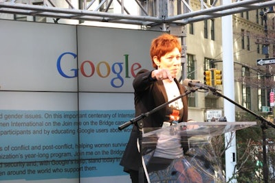 This year, Women for Women International collaborated with Internet search giant Google for the 'Join Me on the Bridge' campaign. Eileen Naughton, Google's director of media sales and operations, participated in New York and spoke to the supporters about her company's efforts.