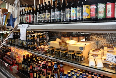 The market sells the full line of Shipyard brewery products, along with specialty cheeses, spreads, meats, and other items that pair well with beer and wine.