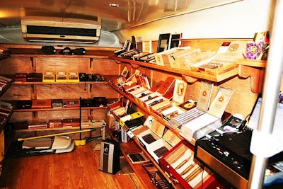 The climate-controlled interior of the truck holds cigars ranging from $6 to $50.