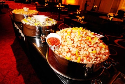 A sustainable seafood and raw bar offered heaping bowls of shrimp, oysters, and crab.
