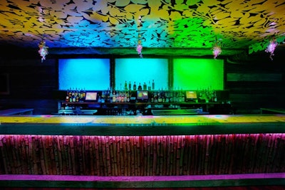 Though the venue uses primarily green LED lighting, blue, pink, yellow, and purple serve as accents.
