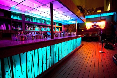 The Garden of Eden Rooftop has its own illuminated bar and DJ booth.