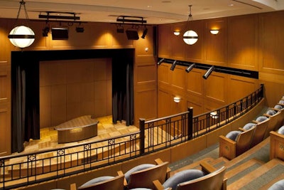 A two-story lecture hall and broadcast center can host everything from film screenings to panel discussions.