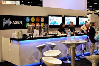 Hagen, a Canadian pet product company, set up a coffee lounge at its booth with seven bar stools and five café tables.