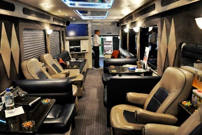EHEIM staff use the bus as a hospitality suite and a quiet place to conduct business on the show floor.
