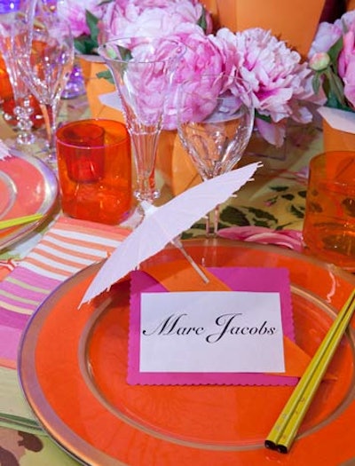 Scalamandré's table had parasol name tags on each person's plate, as well as preppy patterned napkins.