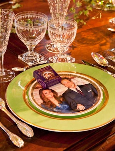 David Beahm added a cheeky touch—dinner plates and boxes of condoms bearing the faces of Prince William and Kate Middleton—to his otherwise lush and formal tented setting.