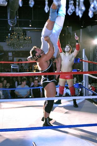 A full-size wresting ring was set up in the middle of the Factory Lounge.