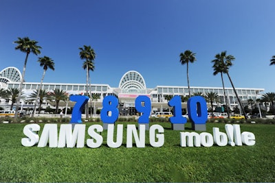 A display outside the Orange County Convention Center hinted at Samsung's announcement of its new 8.9 and 10.1 Galaxy Tab devices.