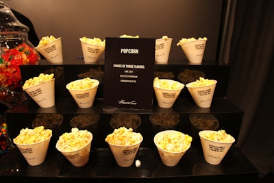 In cones marked with the tongue-in-cheek phrase 'bloggers should take things with a grain of salt,' Shiraz served popcorn with the choice of three toppings: lime salt, truffled Parmesan, and cinnamon butter.