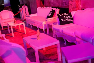 MMD Events used furniture from its 'Vintage and Found Objects' collection to furnish the V.I.P. area.