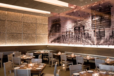 In keeping with the seafood theme, a mural pictures an underwater scene.