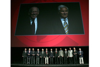 The NATO Marquee award winners posed onstage during the State of the Industry event at CinemaCon on Tuesday.