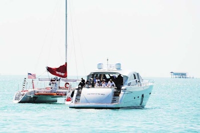 Guests traveled by yacht and catamaran to Stiltsville, Florida, for one of the three Moët Ice Imperial events.