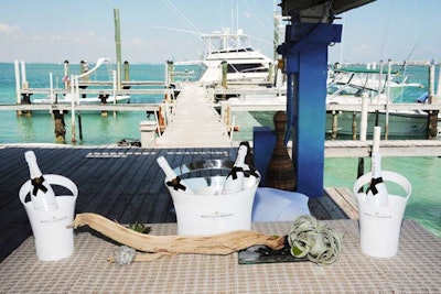 Bottles of Moët Ice Imperial awaited guests on the deck of the Stiltsville venue.